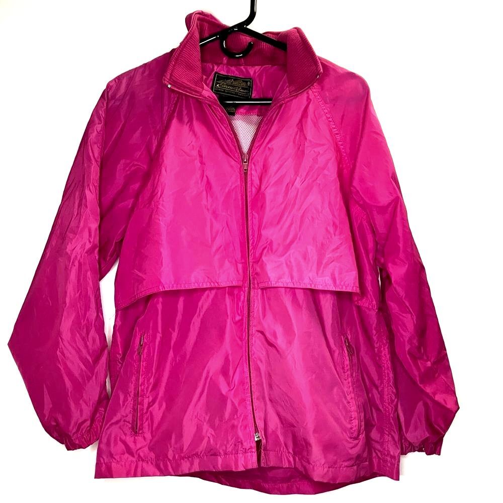 Vintage Eddie Bauer Fuchsia Magenta Hooded Windbreaker Zip Up Size Medium Y2K